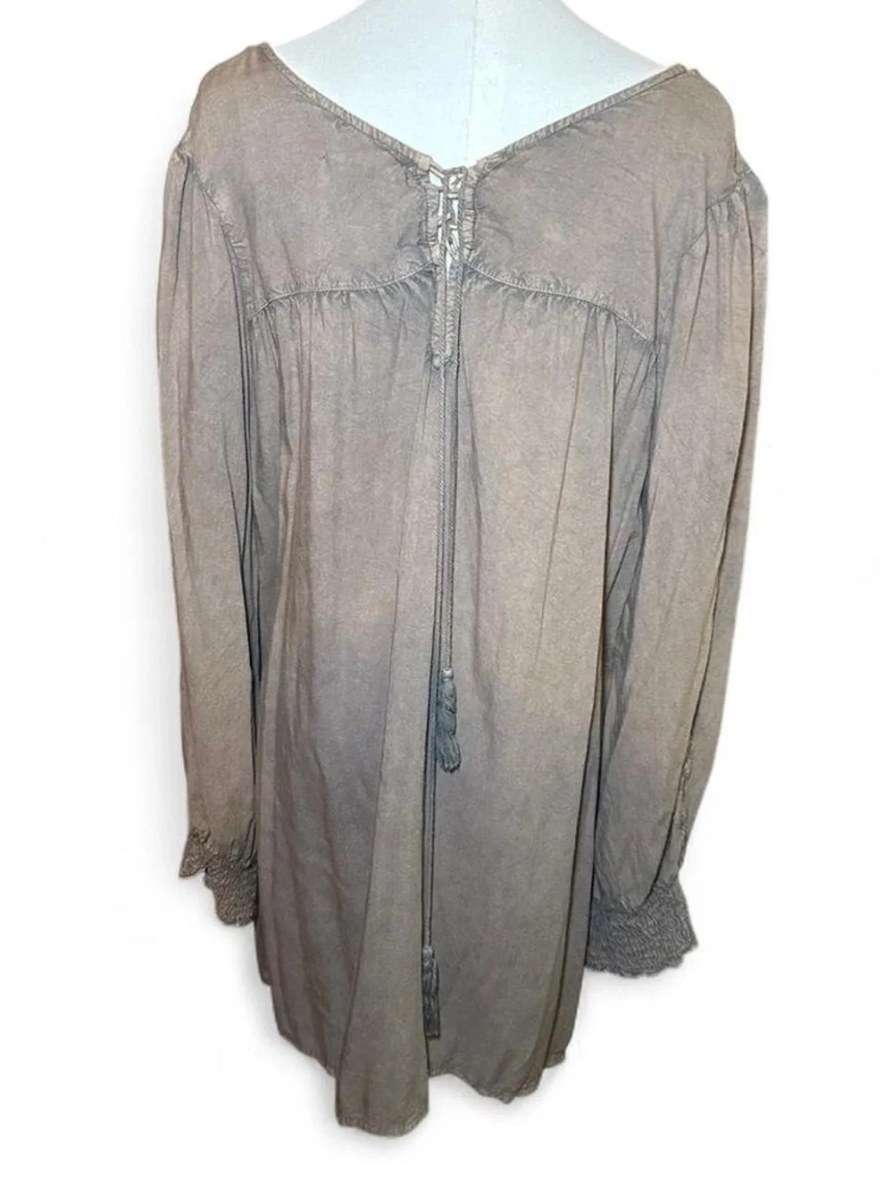 Indigo Thread Co Taupe Peasant Blouse Lace Trim Cottagecore Boho Festival - Picture 2 of 4